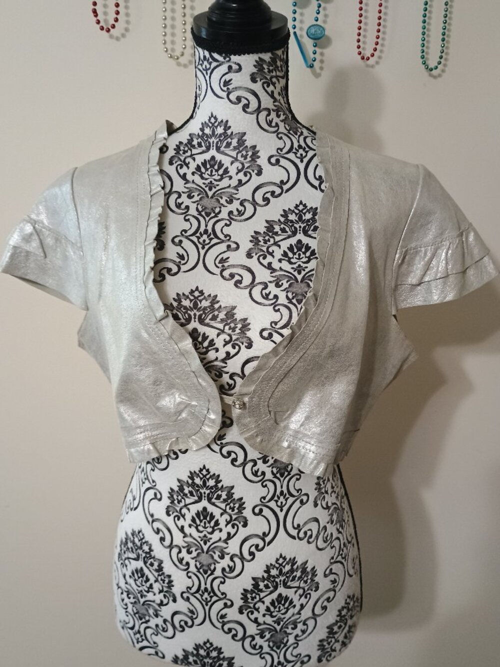 Vintage Lucidity Leather Shrug Size Large Metallic Silver Leather